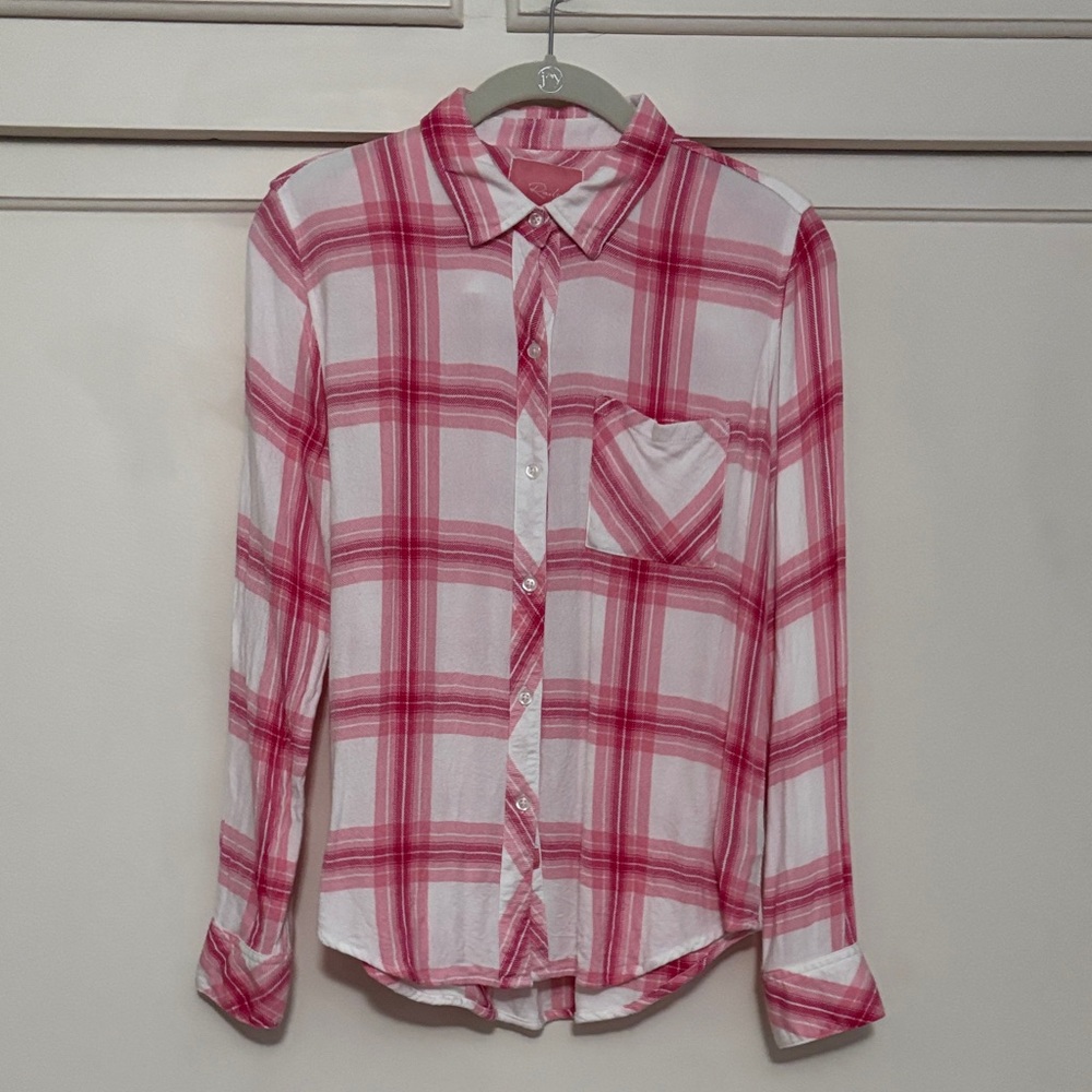 Rails Red, Pink, and White Plaid Button-Up Shirt. Size S.